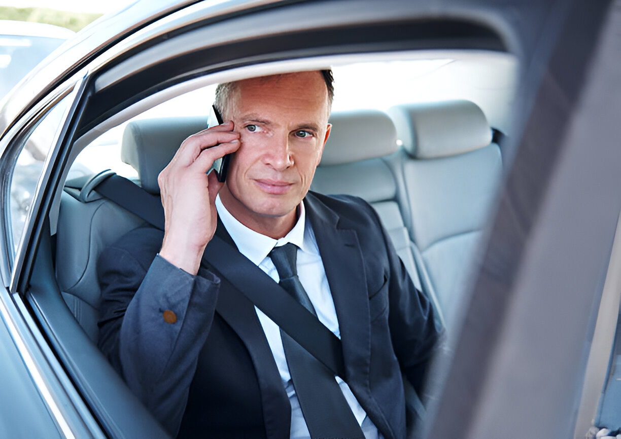 a man attend the call in luxury limo