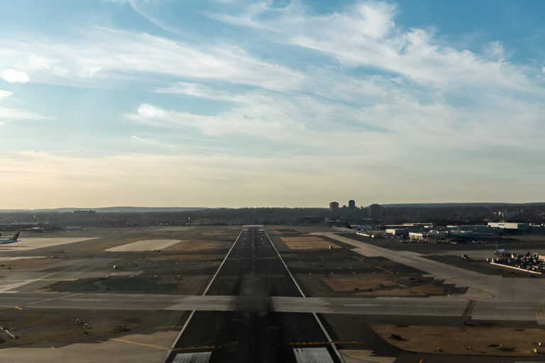 view of an airport runway, likely Newark Liberty International Airport (EWR).