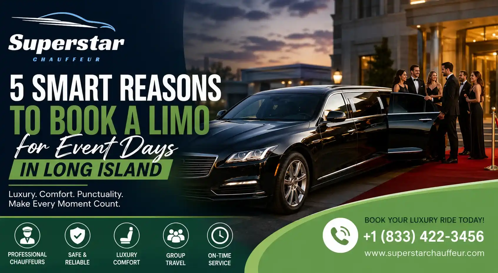 Long Island limo service for event days with luxury transportation and professional chauffeur