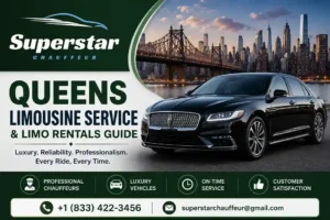 Queens limousine service and limo rentals guide featuring a luxury chauffeur-driven car in New York City