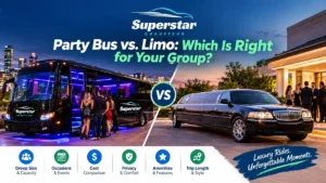 Party bus vs limo comparison for group transportation and special events